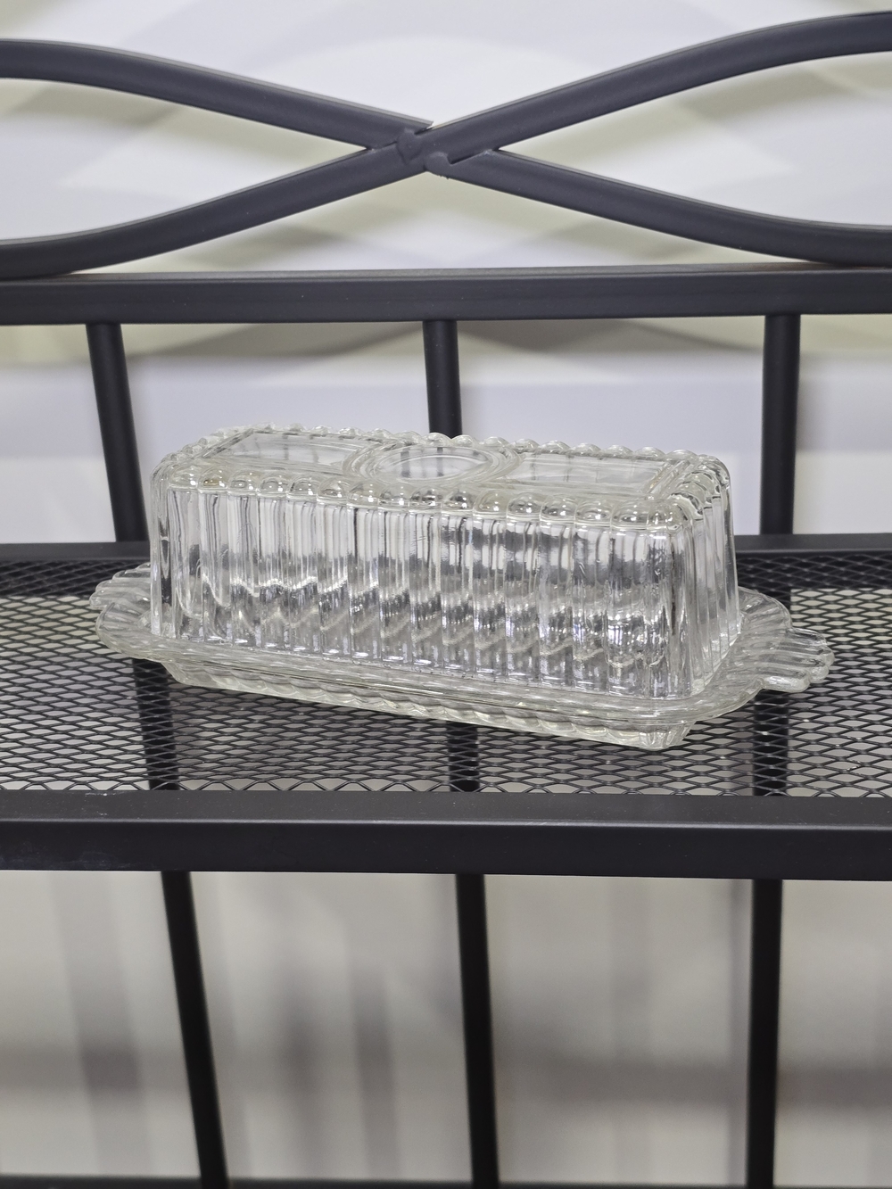 Clear Ribbed Glass Butter Dish with Lid - Elegant Tableware